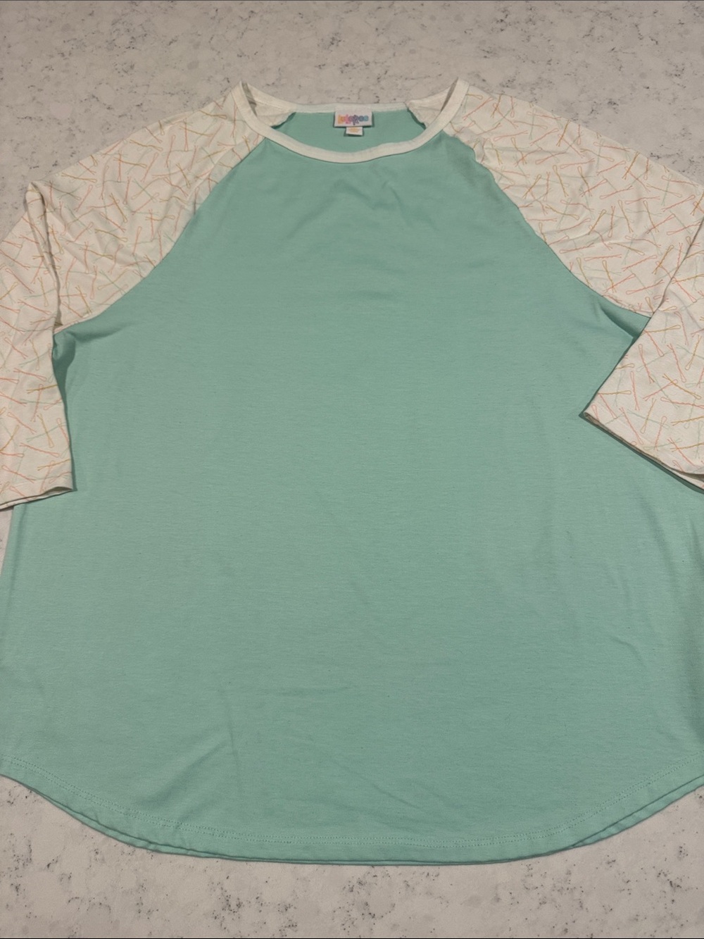LuLaRoe Randy Womens 3XL Bobbie Pins Print Raglan Top 3/4 Baseball Sleeves Mint
